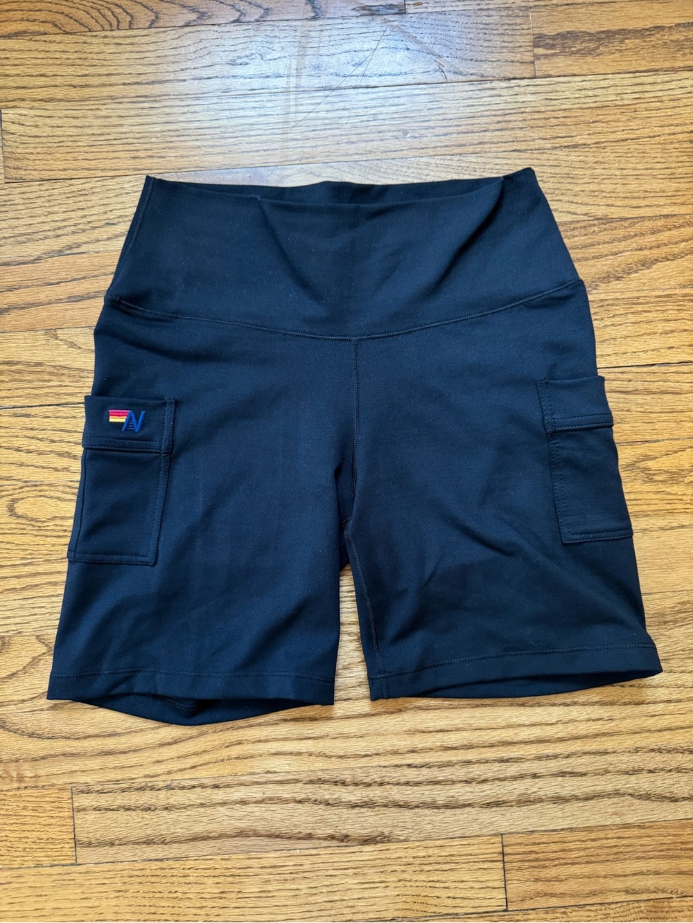 Aviator Nation Black High-Rise Cargo Bike Shorts